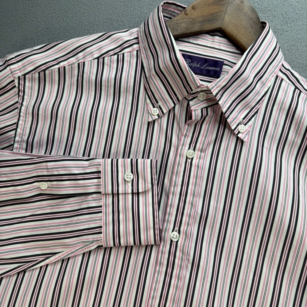 Ralph Lauren Purple Label Mens L Pink Striped Button Down Shirt Made in Italy